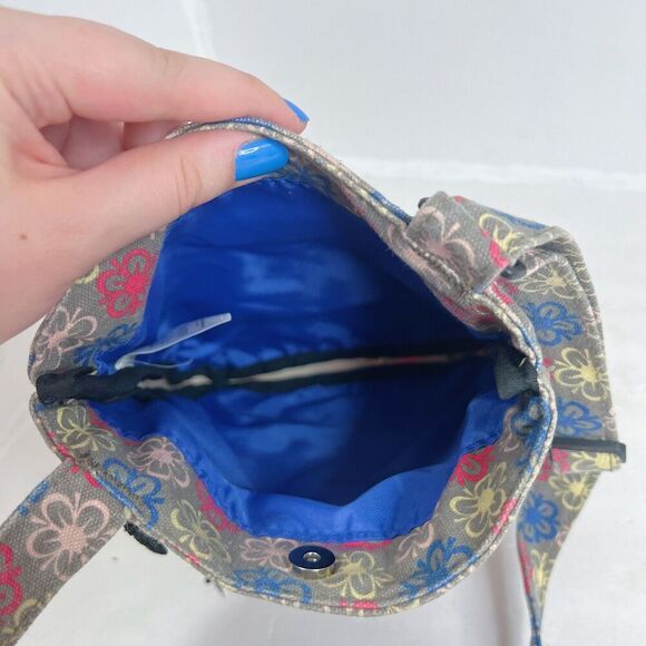 Kavu Limited Edition Keeper Cotton Canvas Taupe Pink Blue Floral Crossbody Bag - Picture 5 of 6